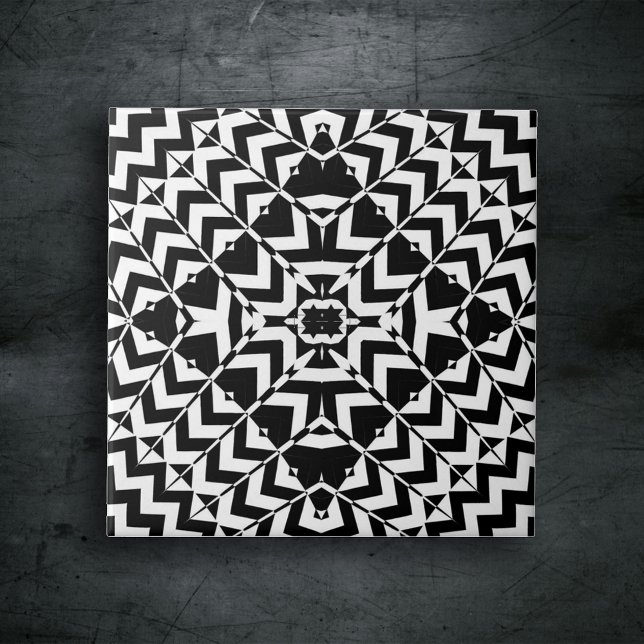 Modern Geometric Op Art Black and White Mönster Kakelplatta (Skapare uppladdad)