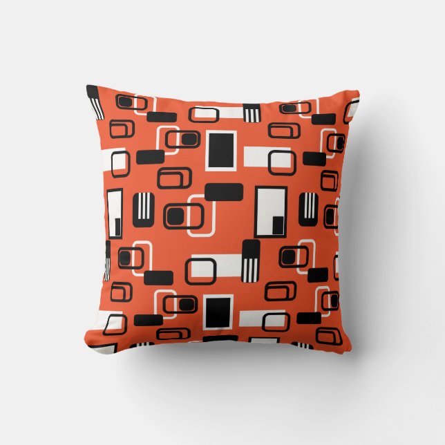 Modern Geometric Orange Black Retro i mitten Kudde (Framsida)