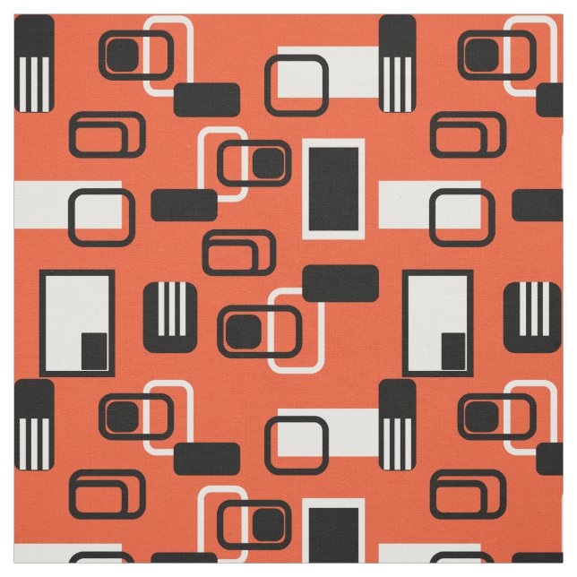 Modern Geometric Orange Black Retro i mitten Tyg (Provkarta)