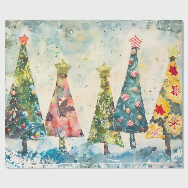 Modern Geometric Patchwork Christmas Tree Presentpapper (Platt)