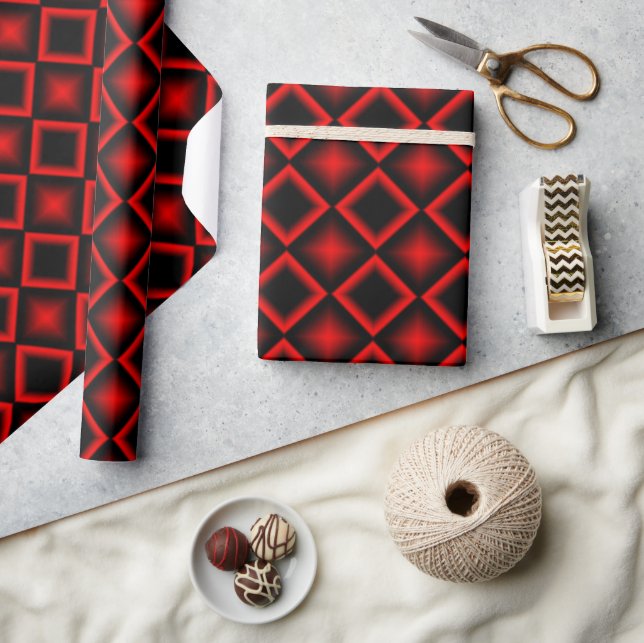 Modern Geometric Pattern Red and Black Birthday Presentpapper (Hantverk)