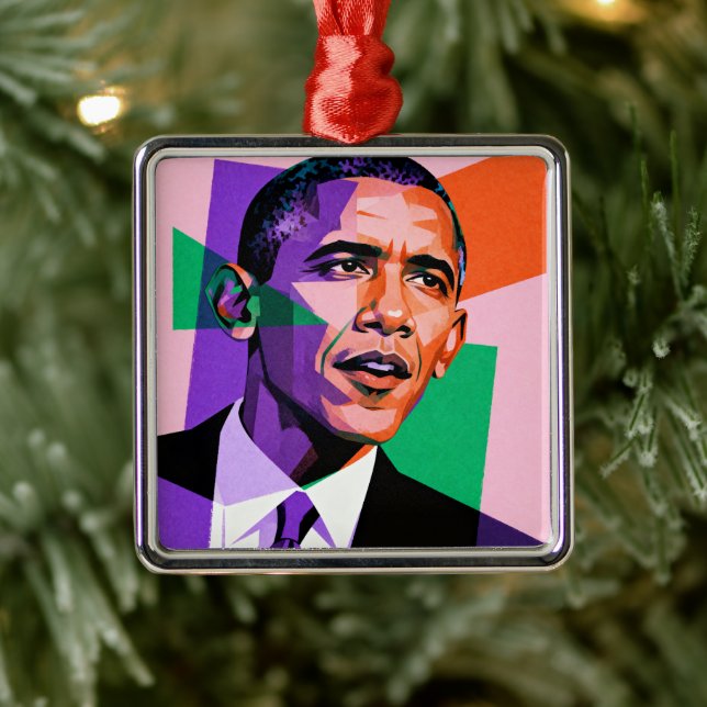 Modern Geometric Portrait of Barack Obama Julgransprydnad Metall (Träd)
