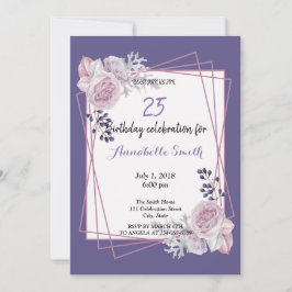 Modern Geometric Ram lila Blommigt Birthday Inbjudningar