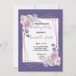 Modern Geometric Ram lila Flora Födelsedagsfest Inbjudningar