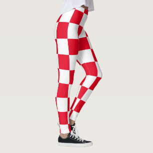 Modern Geometric Red Kroatiska Checkers Leggings