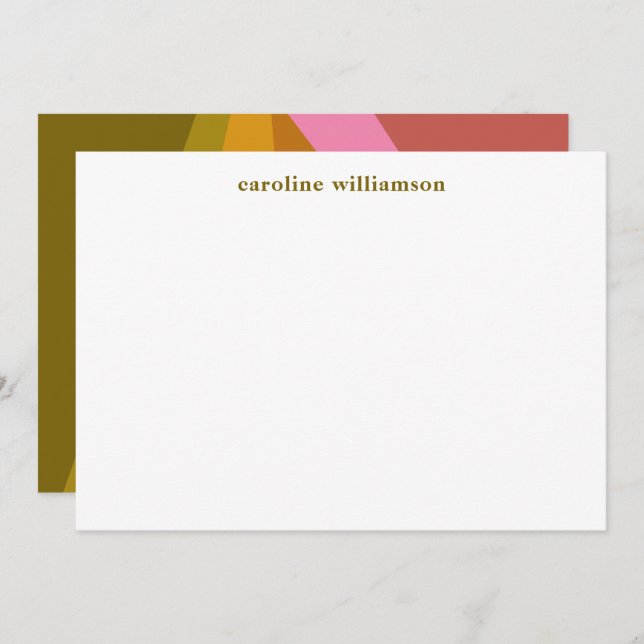 Modern Geometric Red Oliv grönt Monogrammed rött Anteckningskort (Fram/baksida)