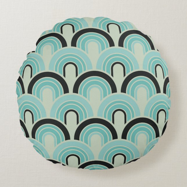 Modern Geometric Retro Femties Mönster Rund Kudde (Framsidan)