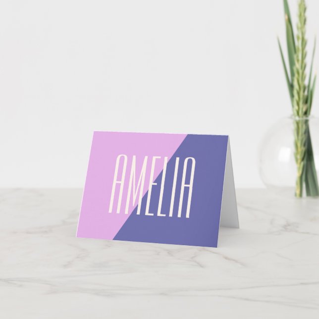 Modern Geometric Rosa Lila Personlig Namn Anteckningskort (Framsida)