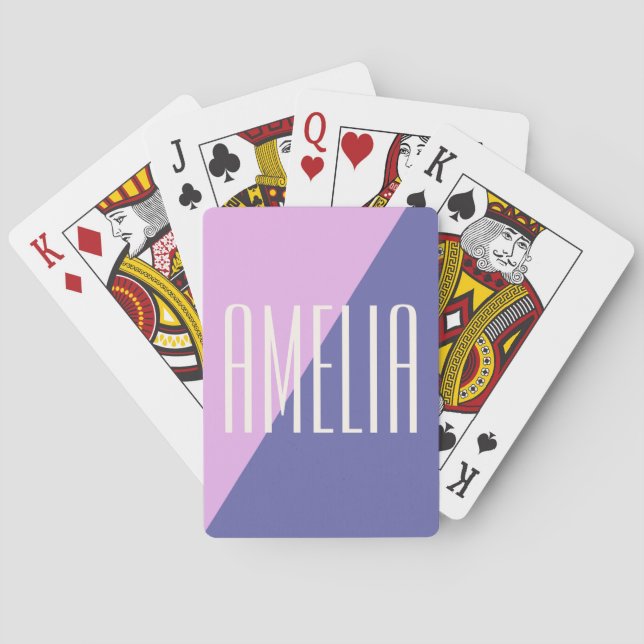 Modern Geometric Rosa Lila Personlig Namn Casinokort (Baksidan)