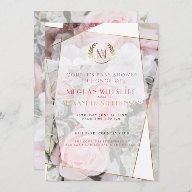 Modern Geometric Rosa ros Peles babyskor Inbjudningar (Fram/baksida)