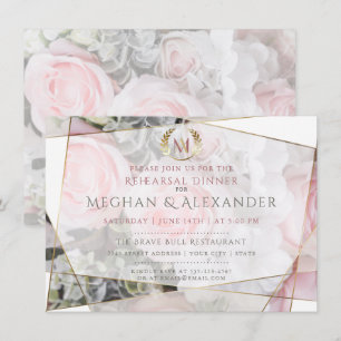 Modern Geometric Rosa ros Rehearsal Dinner Inbjudningar
