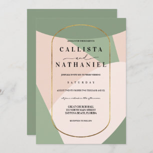 Modern Geometric Sage Grönt Dusty Rosa Bröllop Inbjudningar