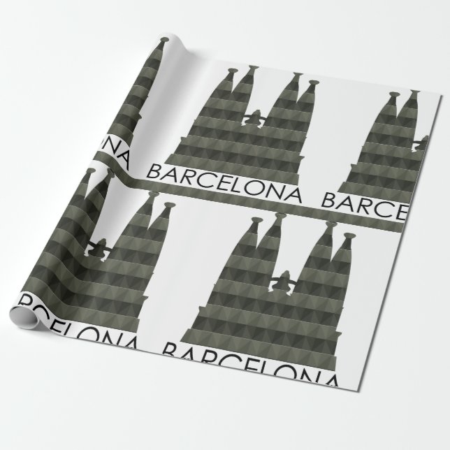 Modern Geometric Sagrada Familia Barcelona Skyline Presentpapper (Utrullad)