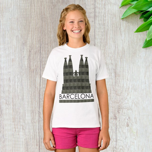 Modern Geometric Sagrada Familia Barcelona Skyline T Shirt (Skapare uppladdad)