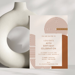 Modern Geometric Shapes Line Terracotta Birthday Inbjudningar
