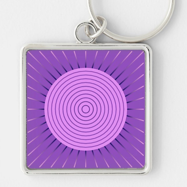 Modern Geometric Sunburst - Amethyst Lila Fyrkantig Silverfärgad Nyckelring (Framsidan)