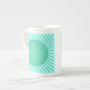 Modern Geometric Sunburst - Aqua and Seafoam Grönt Benporslin Mugg