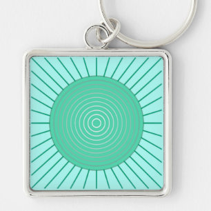 Modern Geometric Sunburst - Aqua and Seafoam Grönt Fyrkantig Silverfärgad Nyckelring