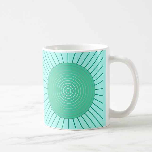 Modern Geometric Sunburst - Aqua and Seafoam Grönt Kaffemugg (Höger)