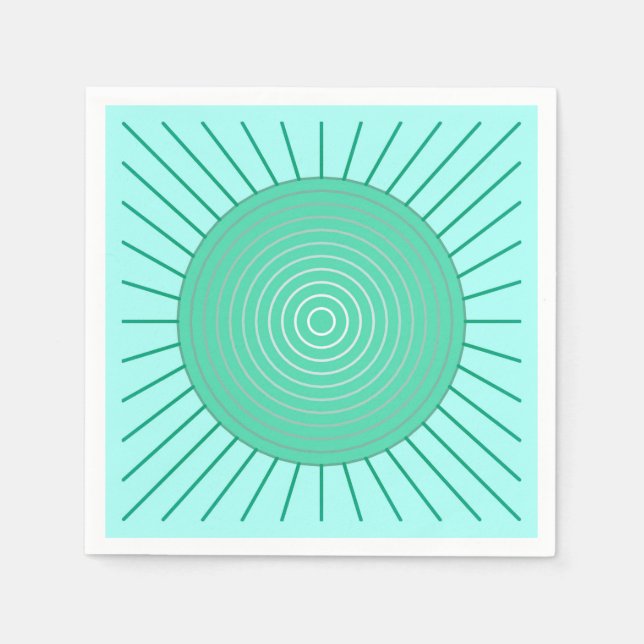 Modern Geometric Sunburst - Aqua and Seafoam Grönt Pappersservett (Framsidan)