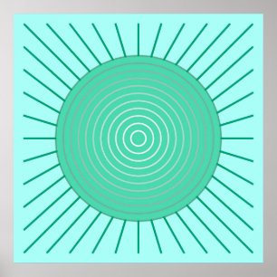 Modern Geometric Sunburst - Aqua and Seafoam Grönt Poster