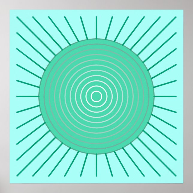 Modern Geometric Sunburst - Aqua and Seafoam Grönt Poster (Framsidan)