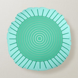 Modern Geometric Sunburst - Aqua and Seafoam Grönt Rund Kudde