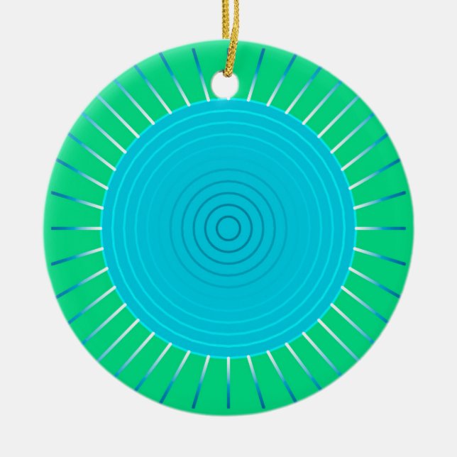 Modern Geometric Sunburst - Blue- och Jade-Grönt Julgransprydnad Keramik (Framsidan)