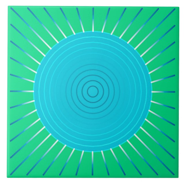 Modern Geometric Sunburst - Blue- och Jade-Grönt Kakelplatta (Framsidan)