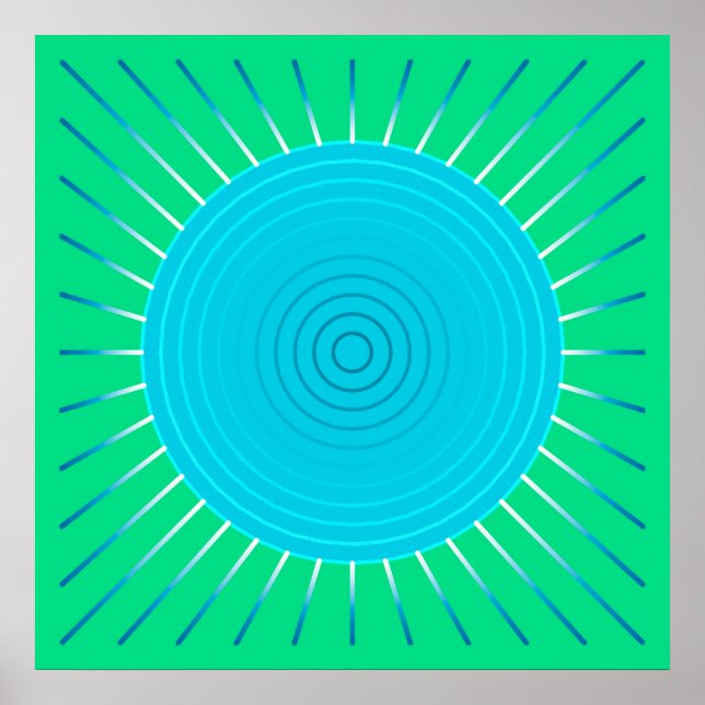 Modern Geometric Sunburst - Blue- och Jade-Grönt Poster (Framsidan)