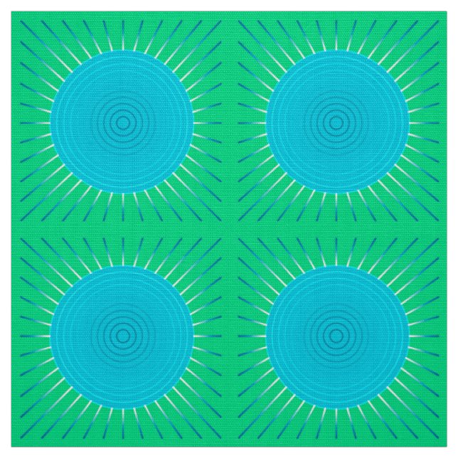 Modern Geometric Sunburst - Blue- och Jade-Grönt Tyg (Provkarta)