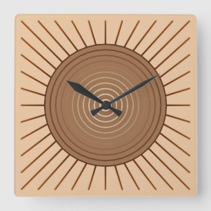 Modern Geometric Sunburst - Brown och Tan Fyrkantig Klocka