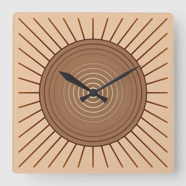 Modern Geometric Sunburst - Brown och Tan Fyrkantig Klocka (Framsida)