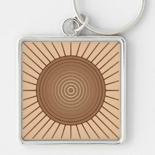 Modern Geometric Sunburst - Brown och Tan Fyrkantig Silverfärgad Nyckelring