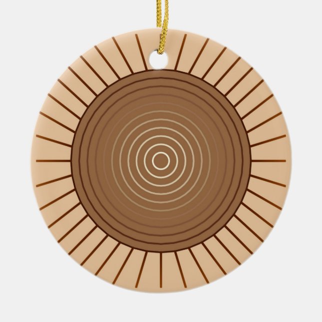Modern Geometric Sunburst - Brown och Tan Julgransprydnad Keramik (Framsidan)