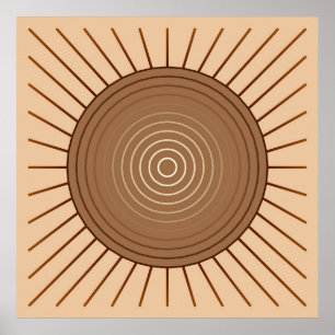 Modern Geometric Sunburst - Brown och Tan Poster