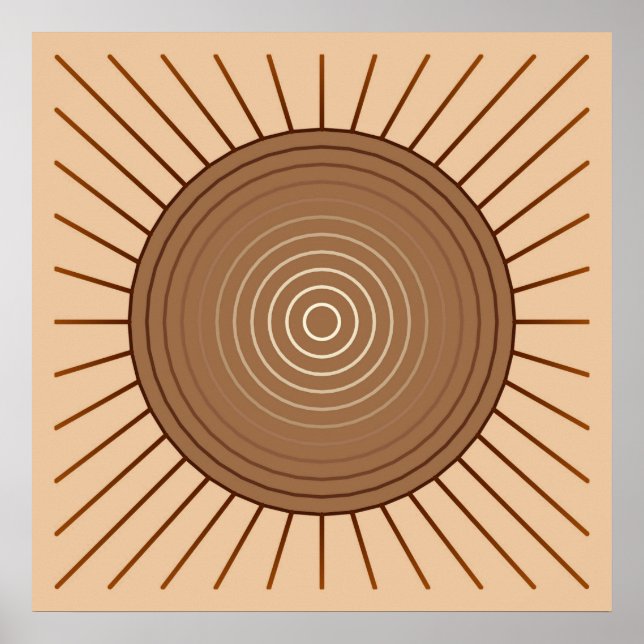 Modern Geometric Sunburst - Brown och Tan Poster (Framsidan)