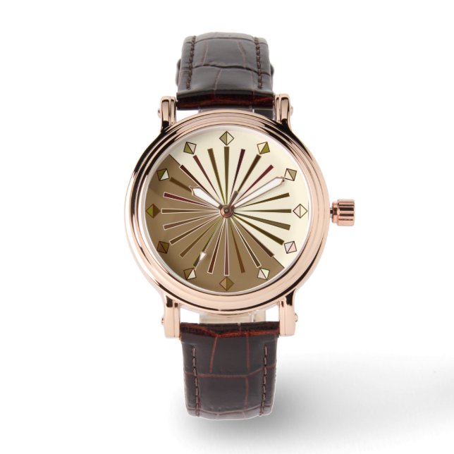 Modern Geometric Sunburst, Brown, Taupe och Beige Armbandsur (Framsida)