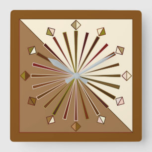 Modern Geometric Sunburst, Brown, Taupe och Beige Fyrkantig Klocka