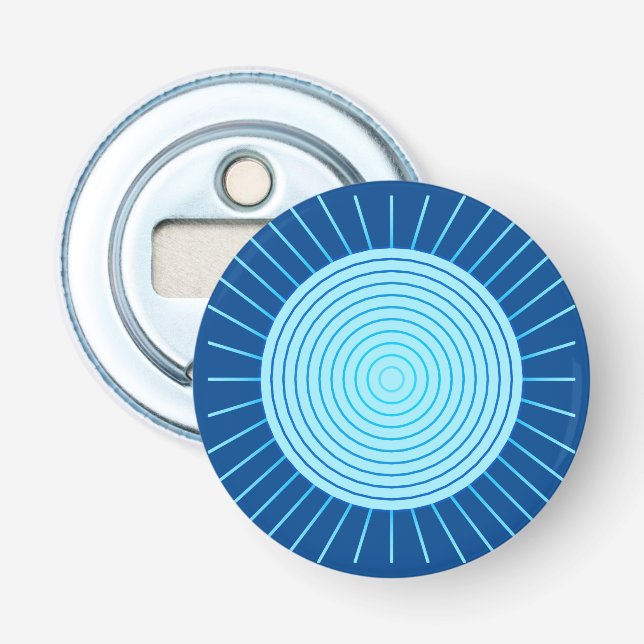 Modern Geometric Sunburst - Cobalt Blue och Aqua Flasköppnare (Framsidan)
