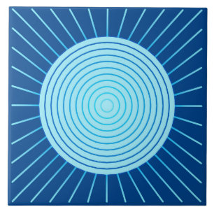 Modern Geometric Sunburst - Cobalt Blue och Aqua Kakelplatta