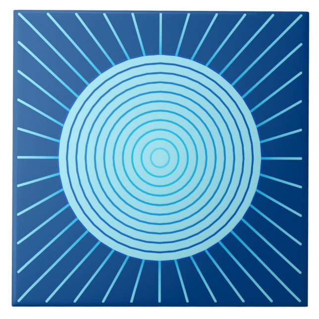 Modern Geometric Sunburst - Cobalt Blue och Aqua Kakelplatta (Framsidan)