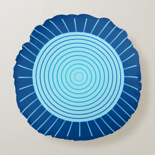 Modern Geometric Sunburst - Cobalt Blue och Aqua Rund Kudde (Framsidan)