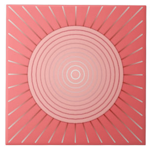 Modern Geometric Sunburst - Djupkorall Rosa Kakelplatta
