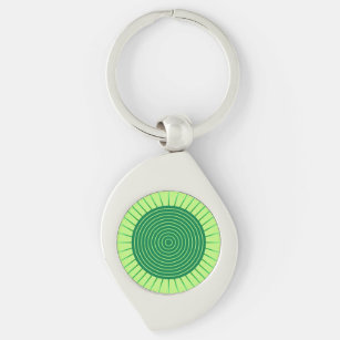 Modern Geometric Sunburst - Emerald Green and Lime Swirl Silverfärgad Nyckelring
