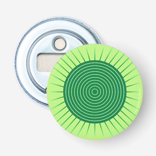 Modern Geometric Sunburst - Emerald Grönt and Lime Flasköppnare (Framsidan)