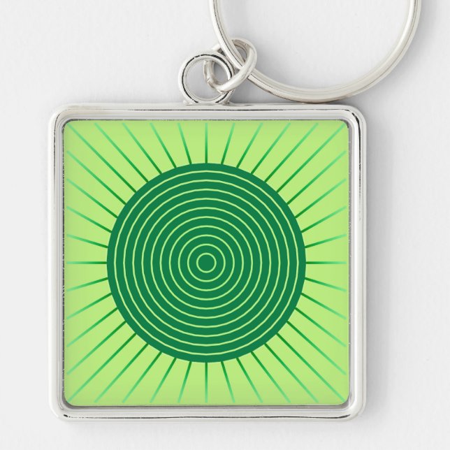 Modern Geometric Sunburst - Emerald Grönt and Lime Fyrkantig Silverfärgad Nyckelring (Framsidan)