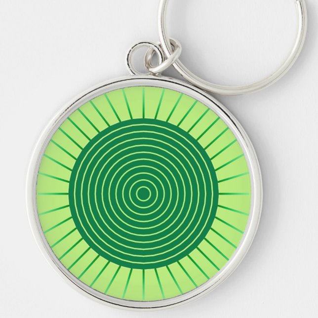 Modern Geometric Sunburst - Emerald Grönt and Lime Rund Silverfärgad Nyckelring (Framsidan)