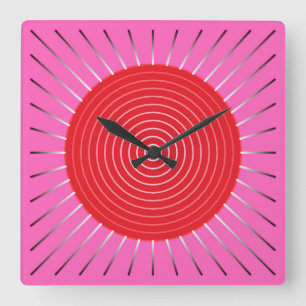 Modern Geometric Sunburst - Fuchsia and Red Fyrkantig Klocka