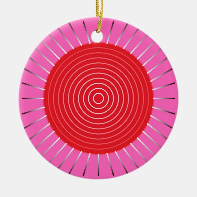 Modern Geometric Sunburst - Fuchsia and Red Julgransprydnad Keramik (Framsidan)